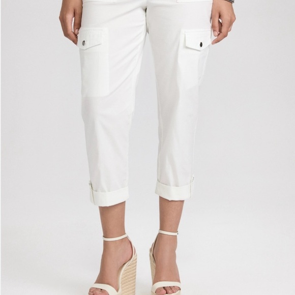 NWT KELLY Off-White Casual Cute Cargos Capris Rolled Hem Cotton Blend size Small - Picture 1 of 8